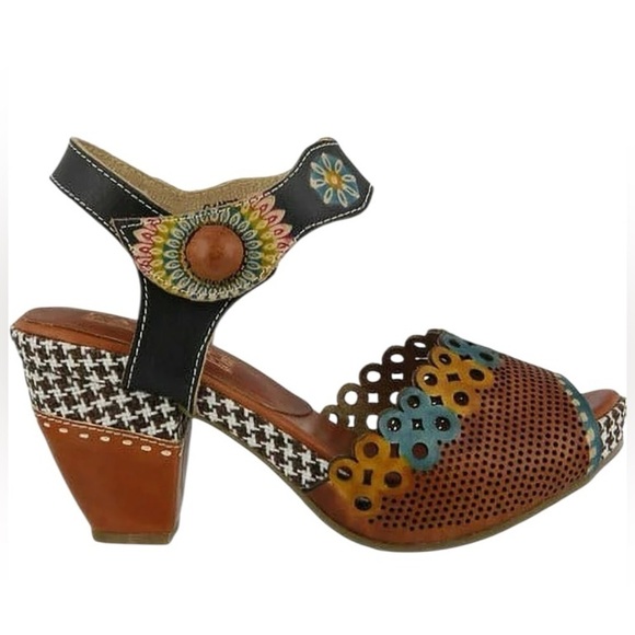 Spring Step L’Artiste Sandal Jive Quarter Strap Camel Multi TanBlackBRN H3”40 8 - Picture 4 of 15